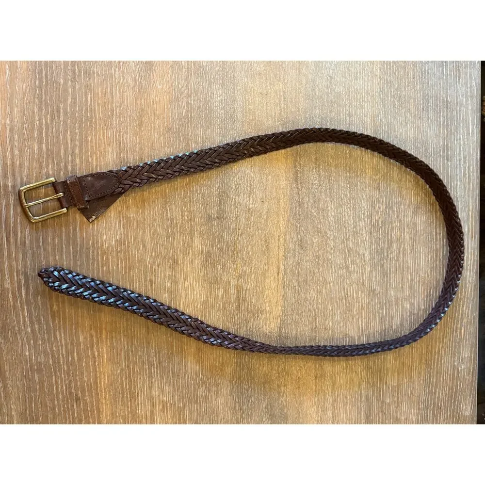 L.L. BEAN Brown Leather Braided Belt Men size 46 Brass Buckle L L Bean